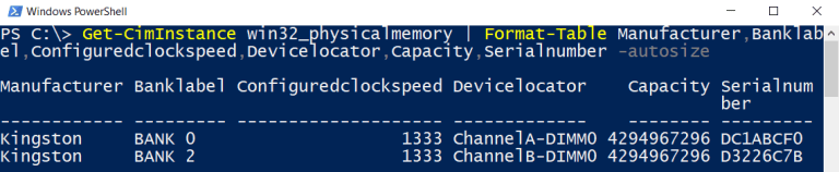 Powershell Memory PowerShell: Getting RAM Info by manufacturer, speed, serial number ...