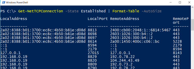 The new netstat: Playing with Get-NetTCPConnection – SID-500.COM