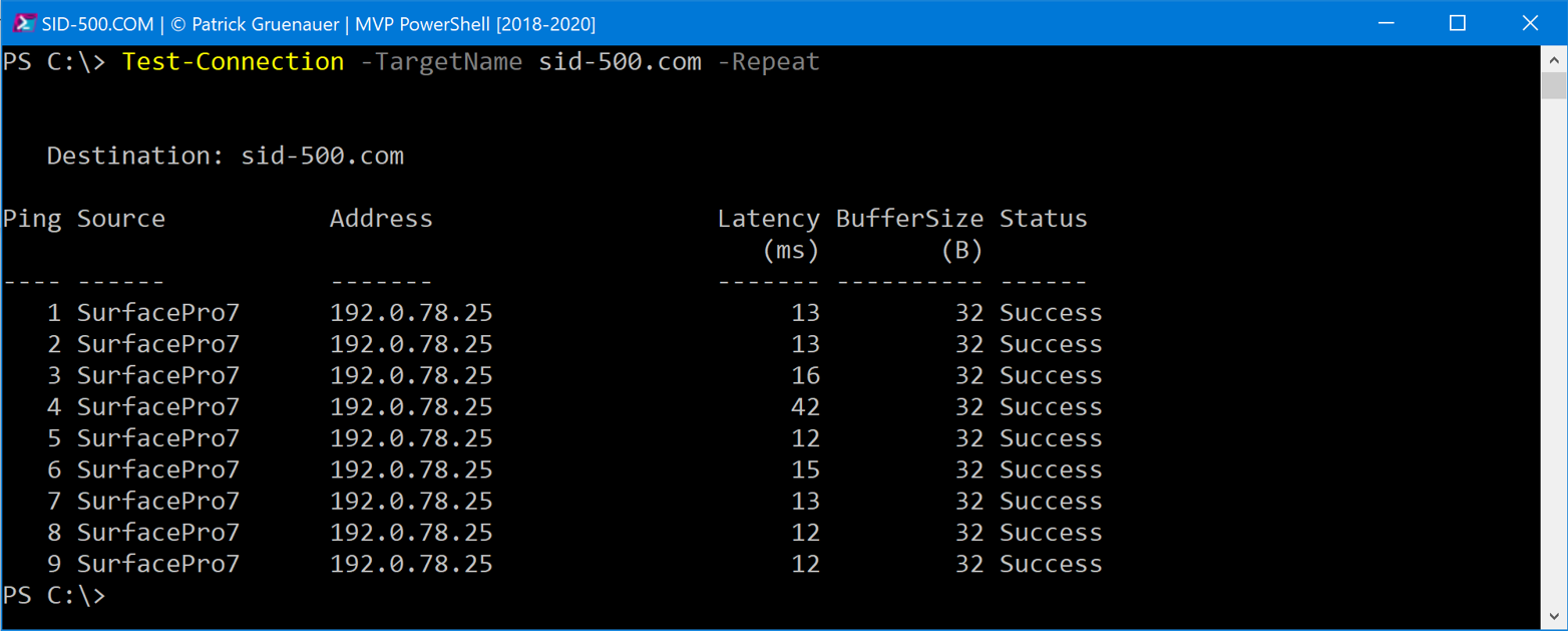 Test-Connection (ping) with PowerShell 7 – SID-500.COM