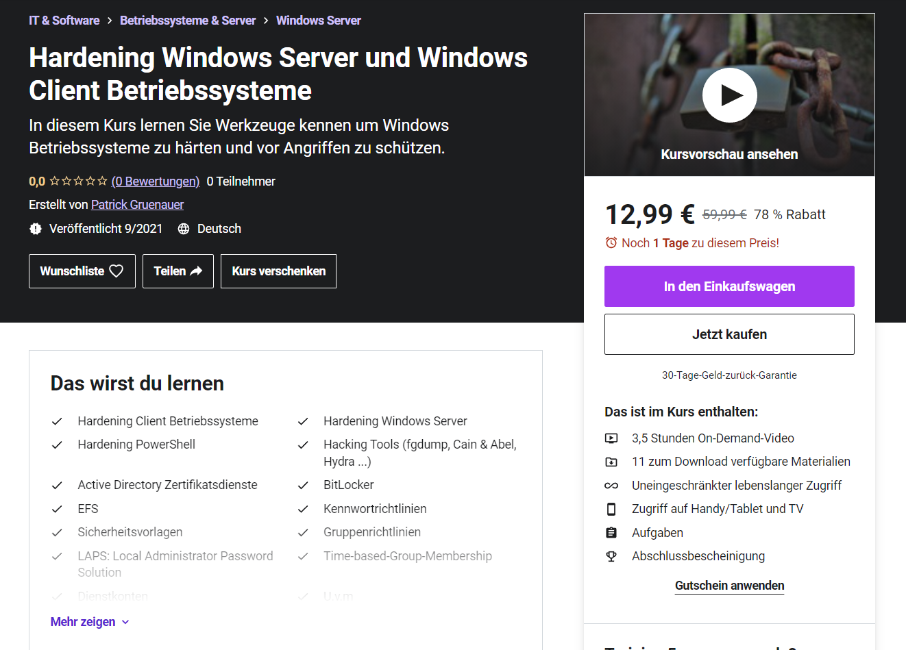 Windows Kurs Neuer Udemy Kurs: Hardening Windows Server und Windows Client ...