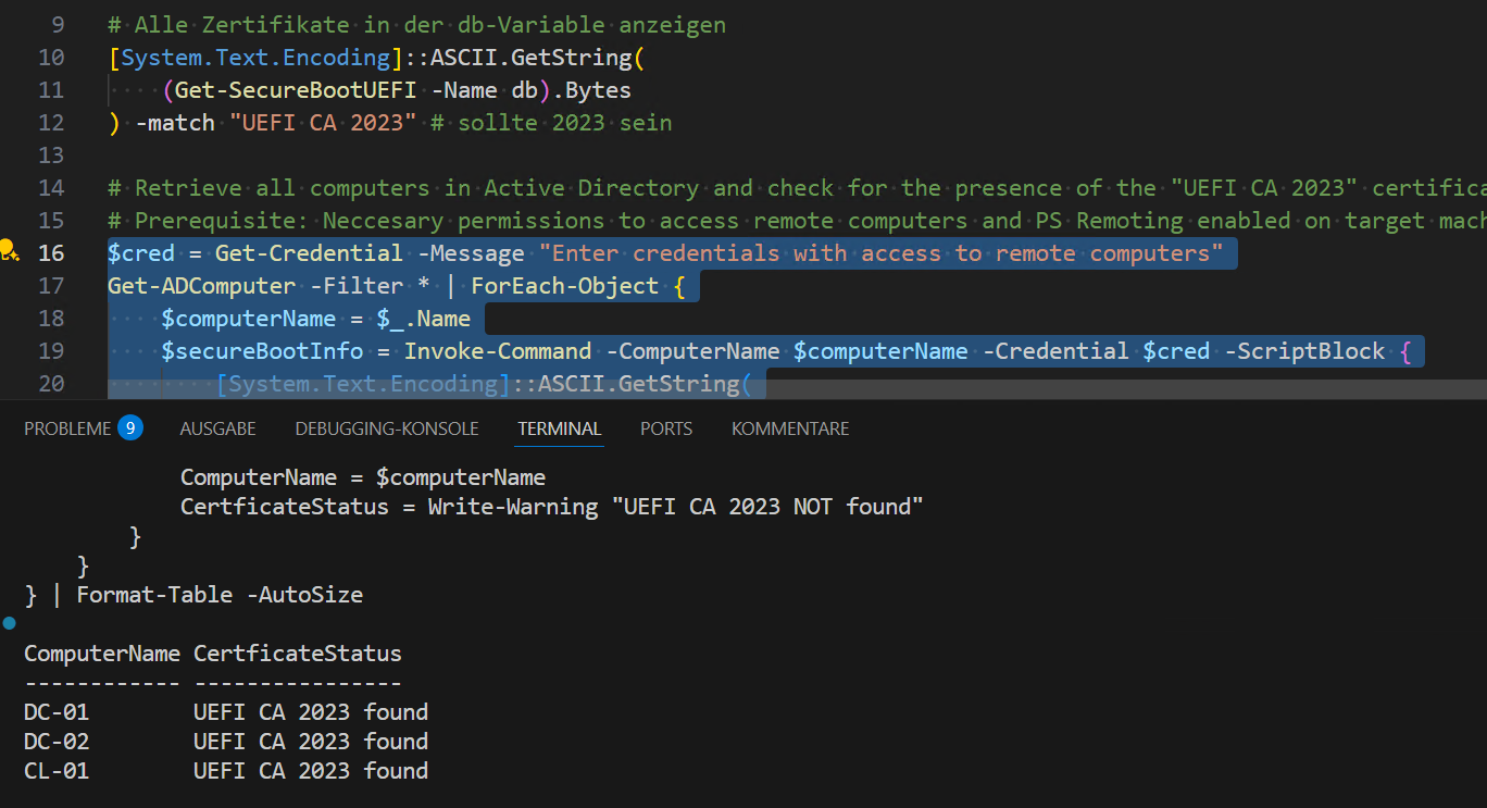 Command Powershell Secure Boot 2026: Check Secure Boot Certificates of all Domain-Computers with ...